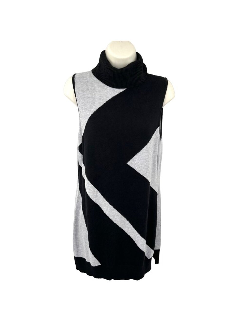 WHBM BLACK & GRAY SLEEVELESS TURTLENECK LONG SWEATER - M